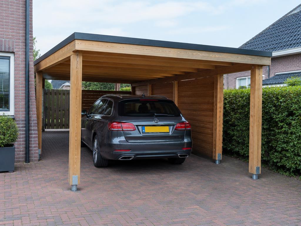 Carport met een plat bitumen dak