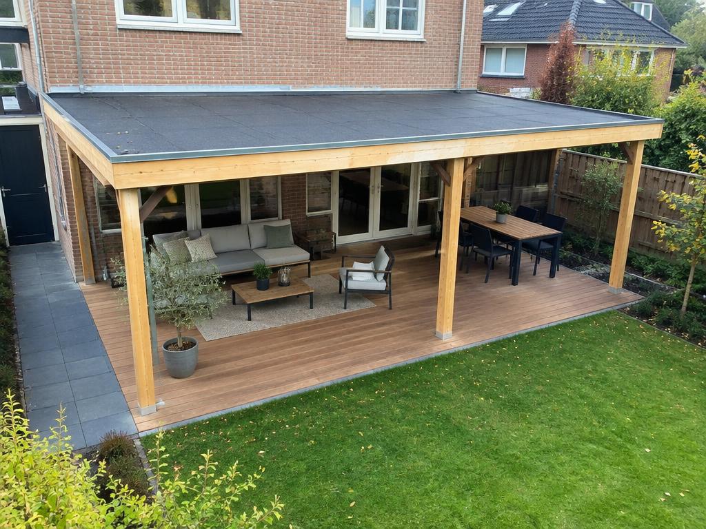 Veranda met een plat bitumen dak